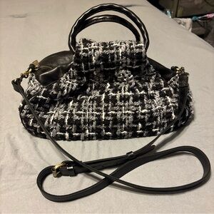 Patricia Nash Linley Black and White Tweed Shoulder Bag with op handles
